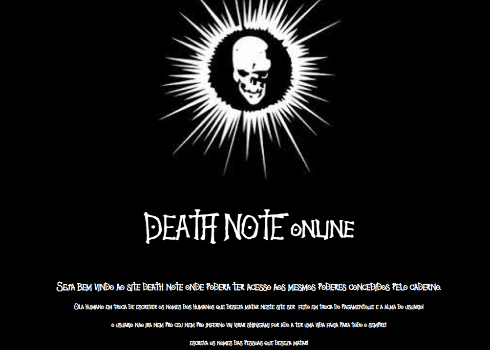 Death Note Online - Landing Page Interativa